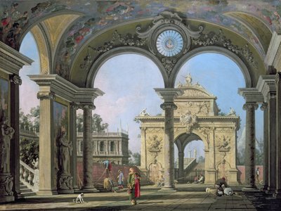 Capriccio di un arco trionfale visto attraverso un arco ornato, c.1750 da Giovanni Antonio Canal